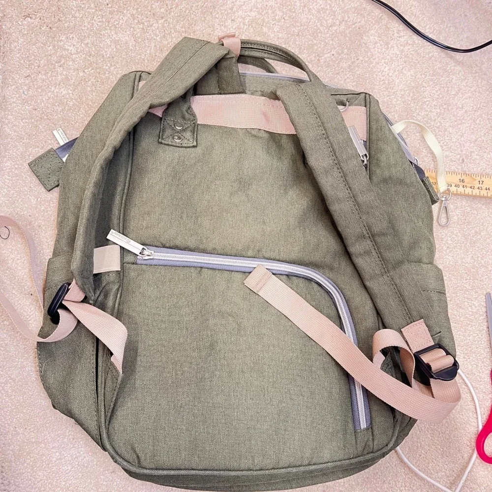 Pipibear Diaper Bag Backpack Olive Green Canvas Insulated Pockets‎ Large Utility